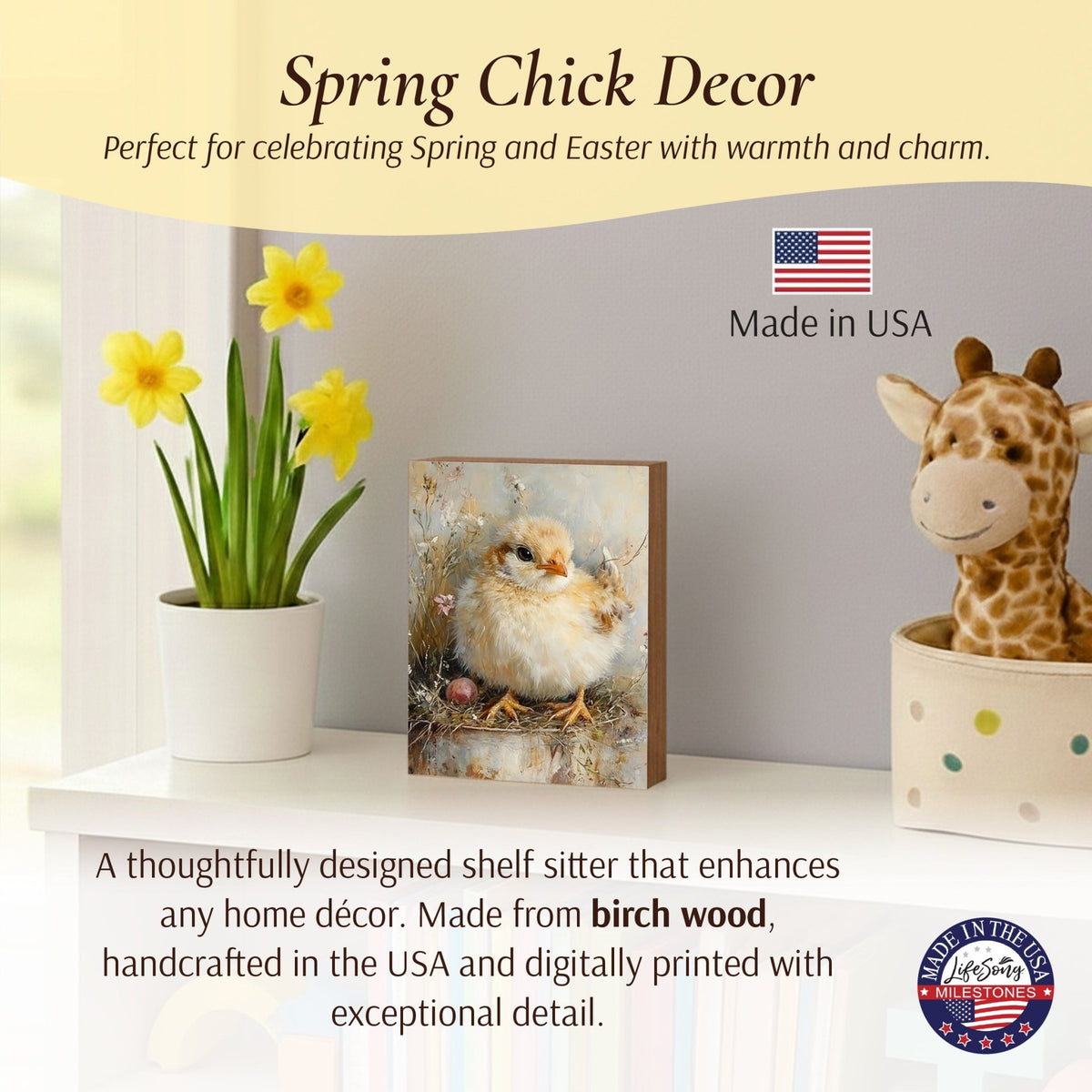 Easter Chick Shelf Sitter — USA-Made Wood Spring Décor for Mantel & Shelf - LifeSong Milestones