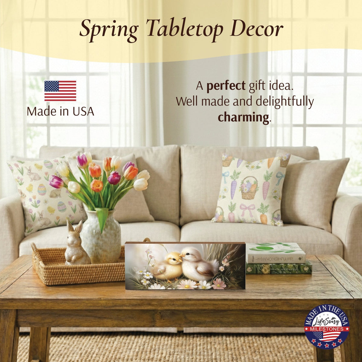 Easter Chick Shelf Sitter — USA-Made Wood Spring Décor for Mantel & Shelf - LifeSong Milestones