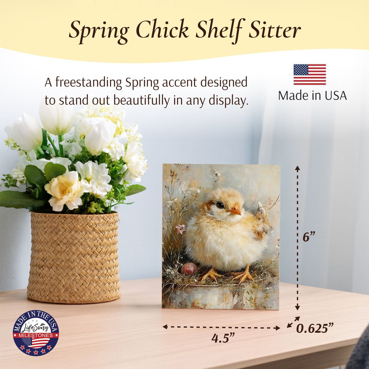 Easter Chick Shelf Sitter — USA-Made Wood Spring Décor for Mantel & Shelf - LifeSong Milestones