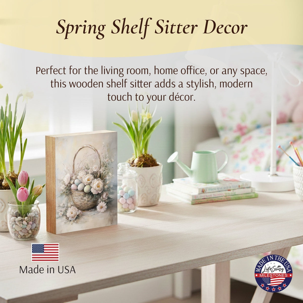 Easter Egg Shelf Sitter 4.5x6 — Handcrafted Birch Wood Spring & Easter Décor | Easter Gift for Her - LifeSong Milestones