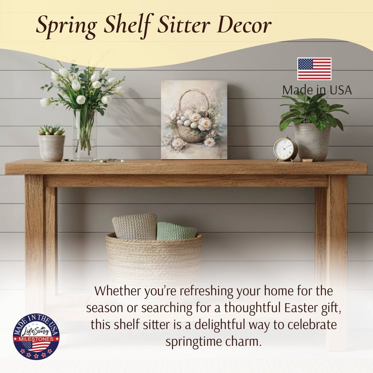 Easter Egg Shelf Sitter 4.5x6 — Handcrafted Birch Wood Spring & Easter Décor | Easter Gift for Her - LifeSong Milestones