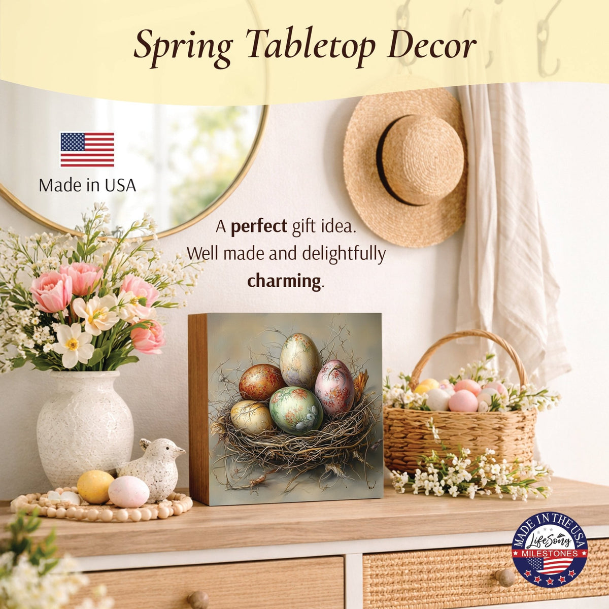 Easter Egg Shelf Sitter 5x5 — Handcrafted Birch Wood Spring Tiered Tray Décor | Easter Gift - LifeSong Milestones