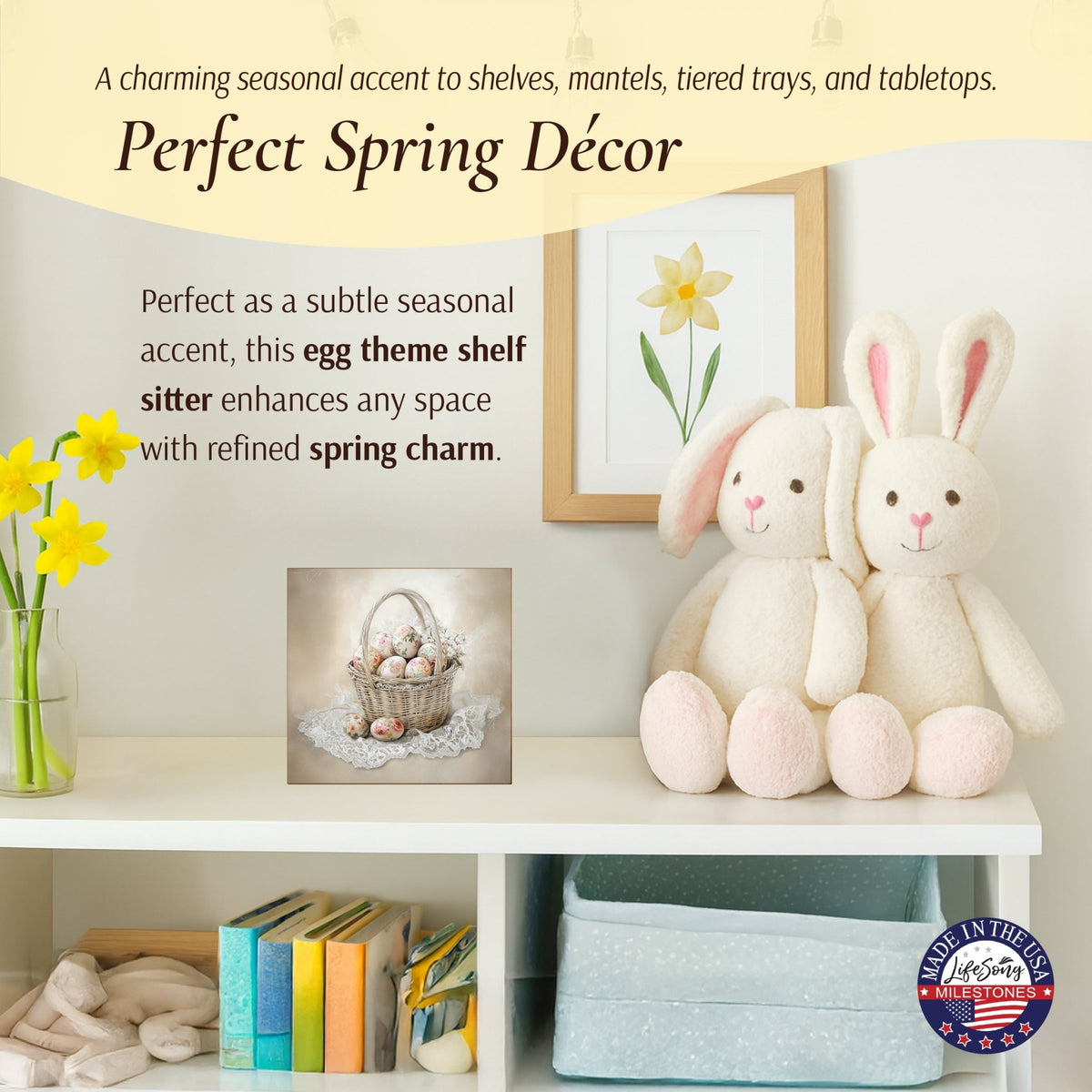 Easter Egg Shelf Sitter 5x5 — Handcrafted Birch Wood Spring Tiered Tray Décor | Easter Gift - LifeSong Milestones