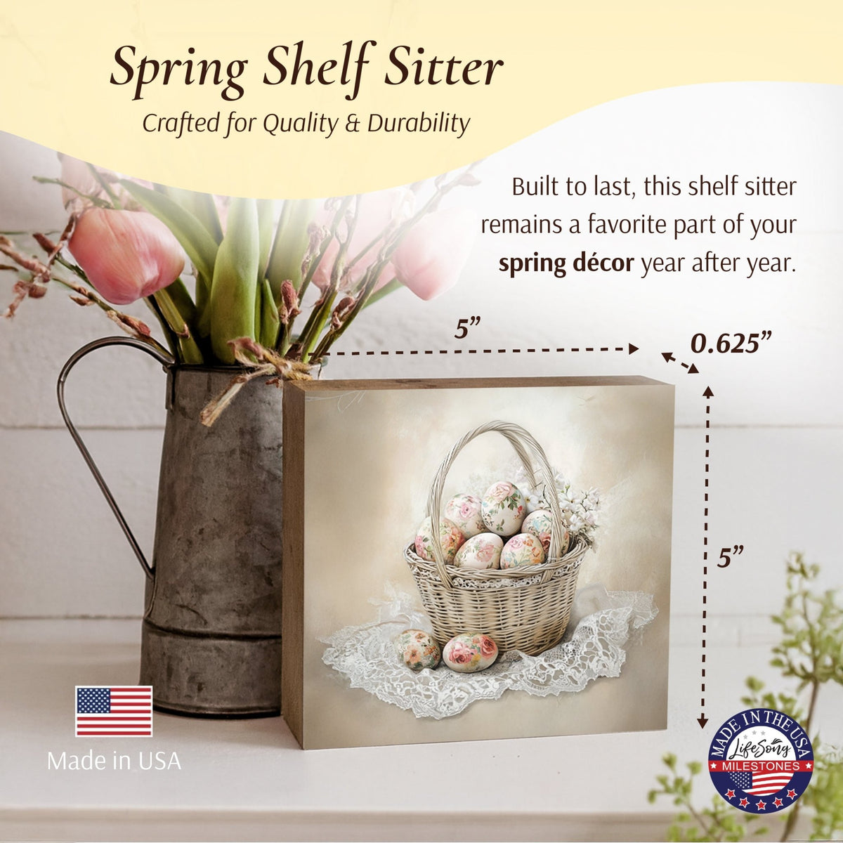Easter Egg Shelf Sitter 5x5 — Handcrafted Birch Wood Spring Tiered Tray Décor | Easter Gift - LifeSong Milestones