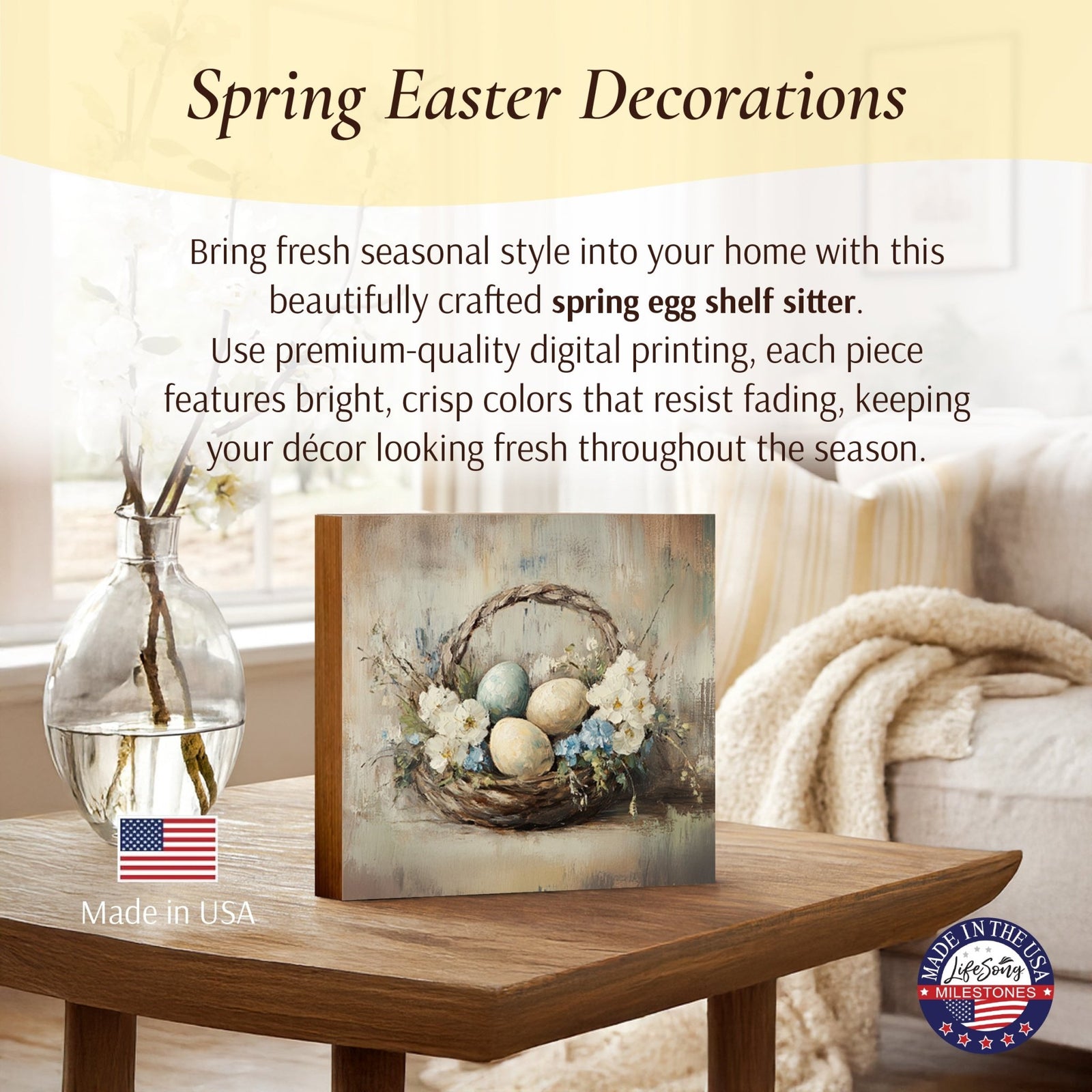 Easter Egg Shelf Sitter 5x5 — Handcrafted Birch Wood Spring Tiered Tray Décor | Easter Gift - LifeSong Milestones