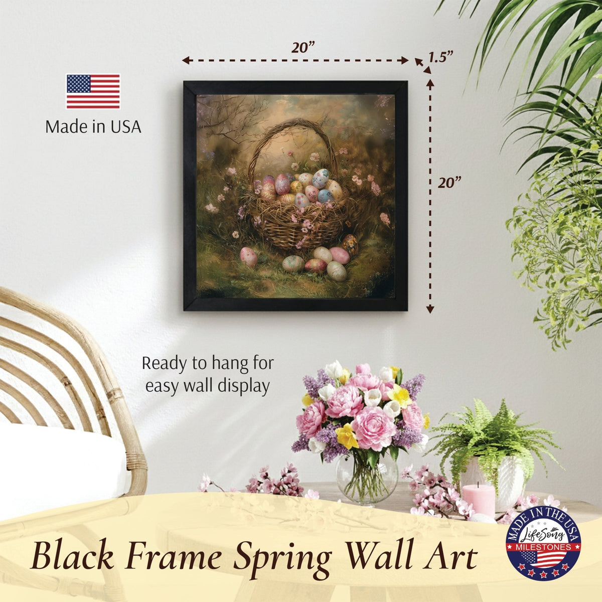 Easter Egg Wall Art — 20x20 Handcrafted Framed Wood Sign | Spring & Easter Home Décor Gift - LifeSong Milestones