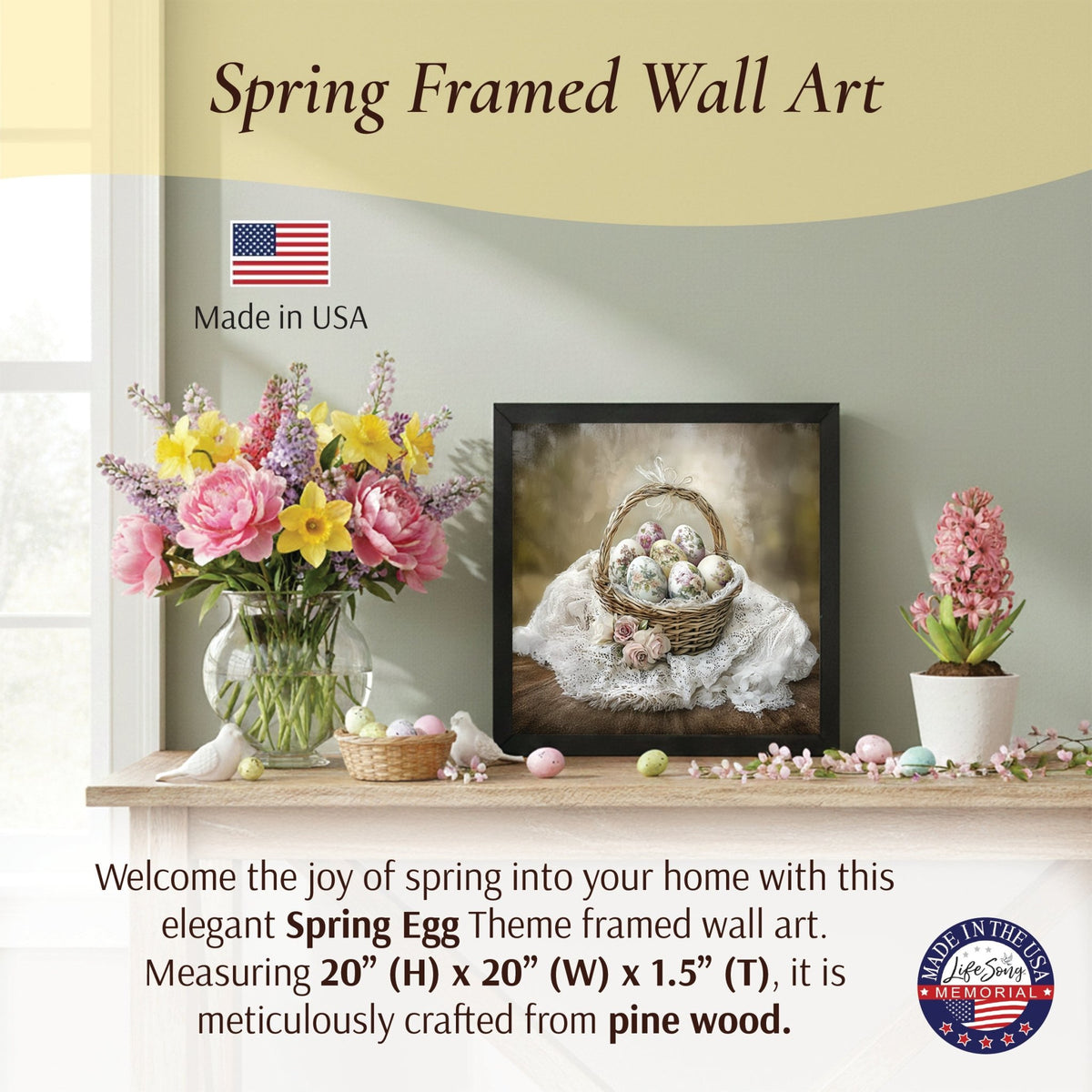 Easter Egg Wall Art — 20x20 Handcrafted Framed Wood Sign | Spring & Easter Home Décor Gift - LifeSong Milestones