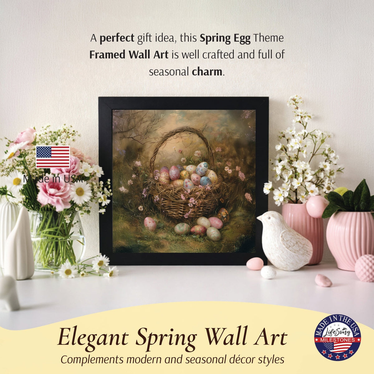 Easter Egg Wall Art — 20x20 Handcrafted Framed Wood Sign | Spring & Easter Home Décor Gift - LifeSong Milestones