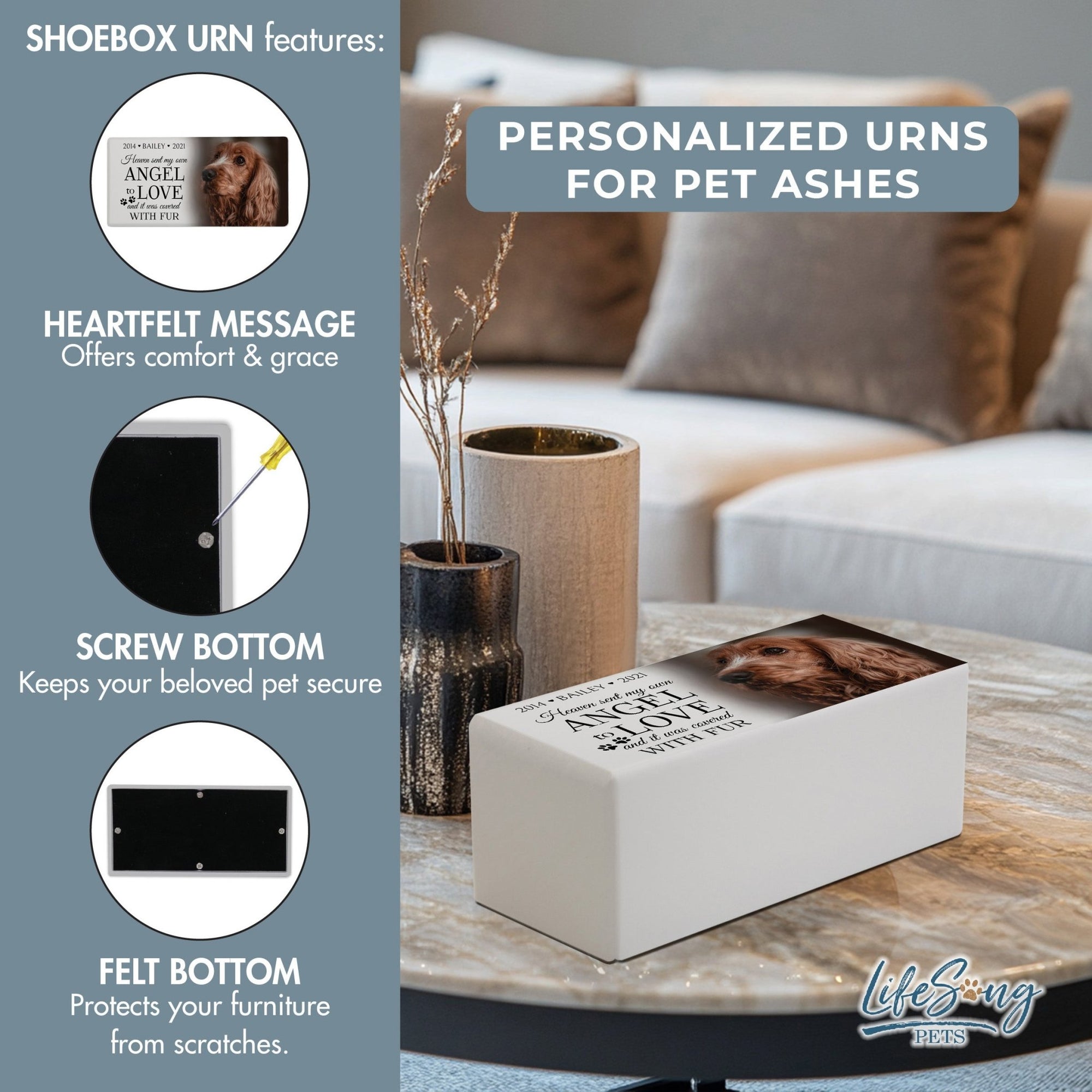 Eco - Friendly Personalized Pet Urn with Engraved Photo Memorial Box for Ashes - Heaven Sent - LifeSong Milestones