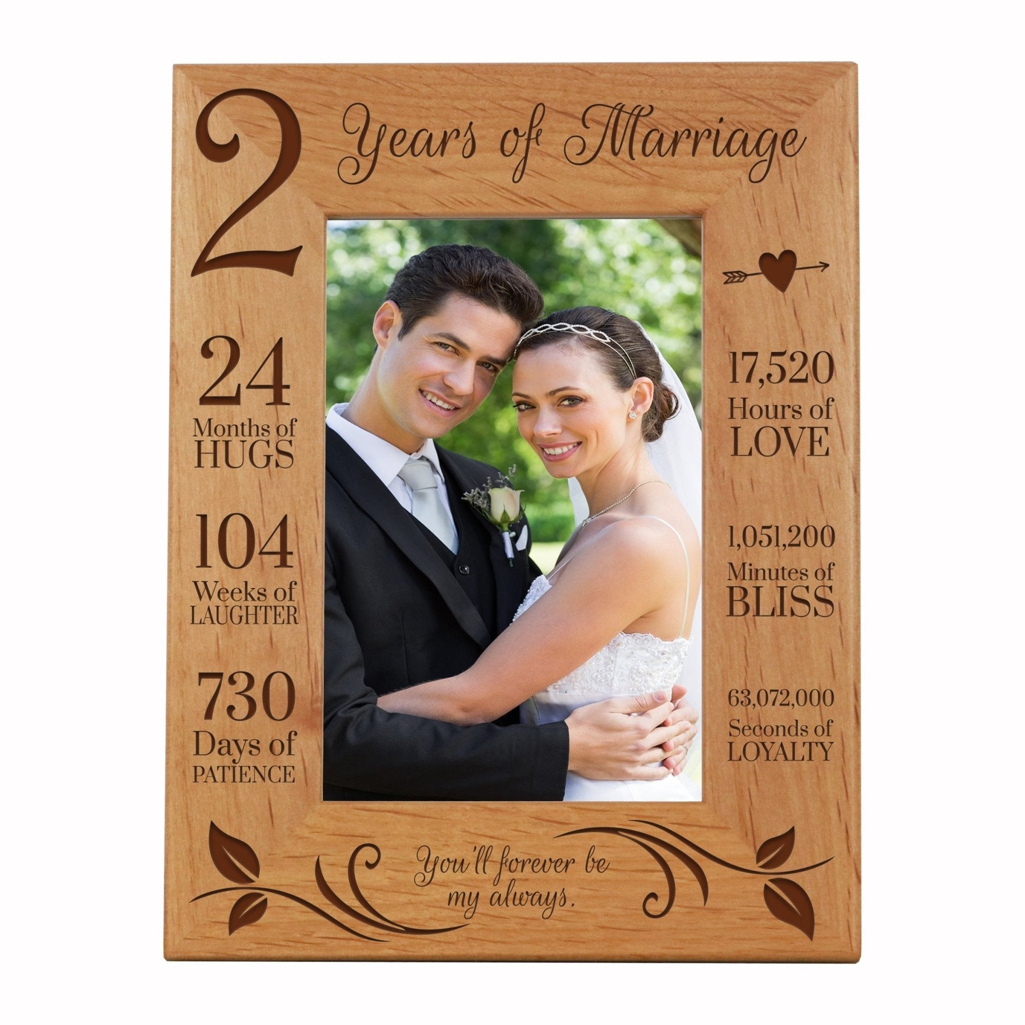 Engraved 2nd Anniversary Picture Frame Gift for Couples - Forever Be My Always - LifeSong Milestones