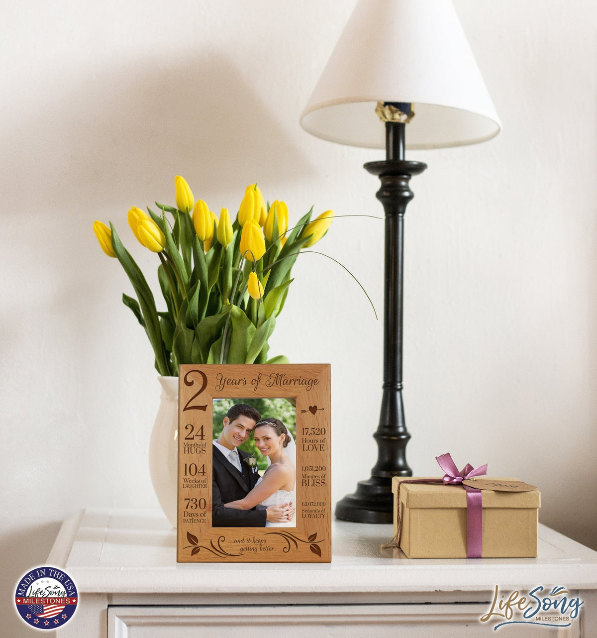 Engraved 2nd Anniversary Picture Frame Gift for Couples - Keeps Getting Better - LifeSong Milestones