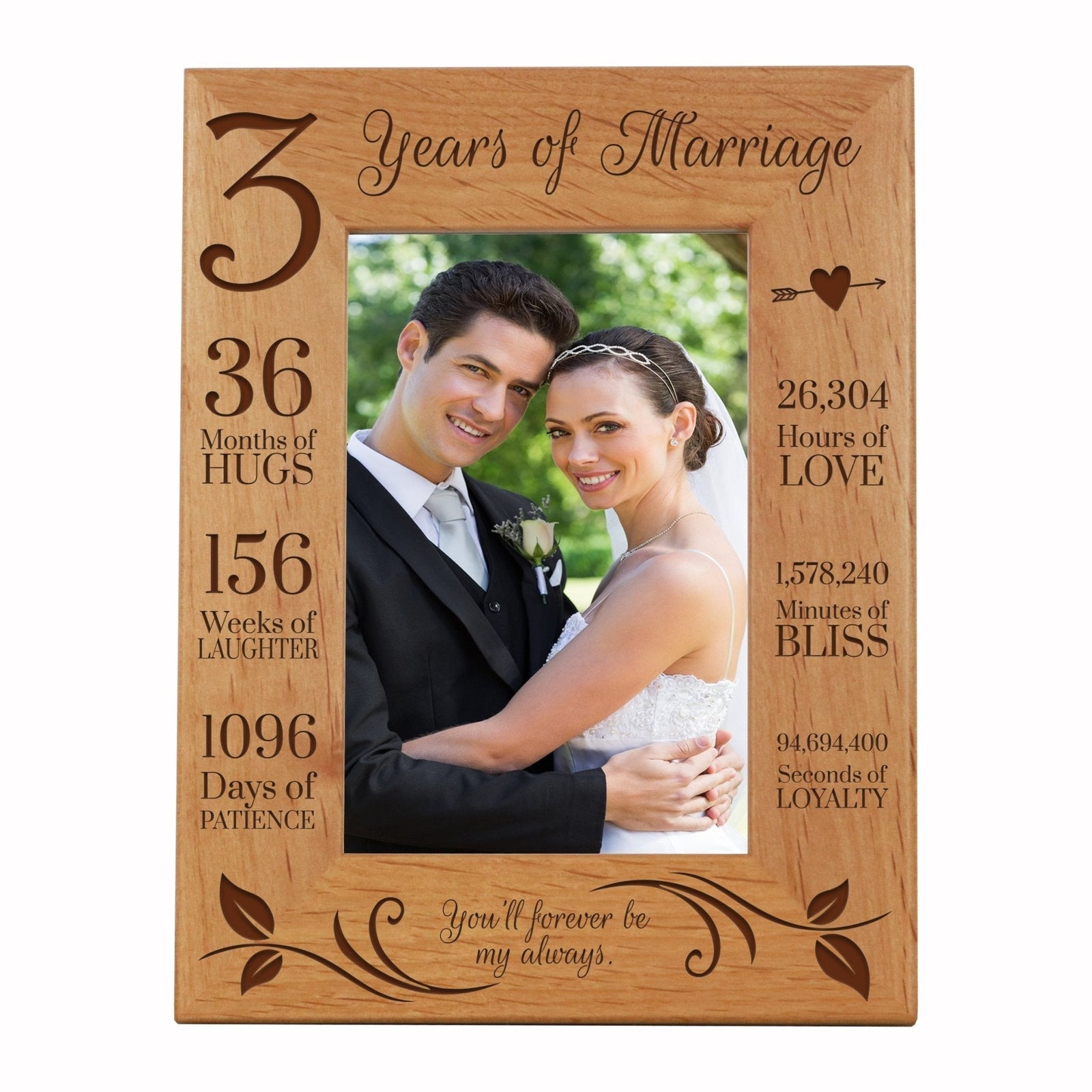 Engraved 3rd Anniversary Picture Frame Gift for Couples - Forever Be My Always - LifeSong Milestones