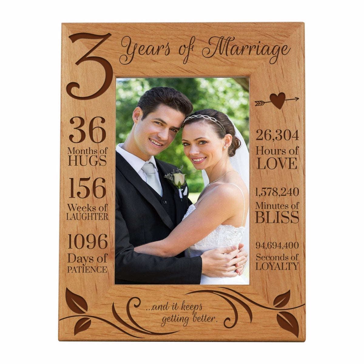 Engraved 3rd Wedding Anniversary Photo Frame Wall Decor Gift for Couples - Keeps Getting Better - LifeSong Milestones