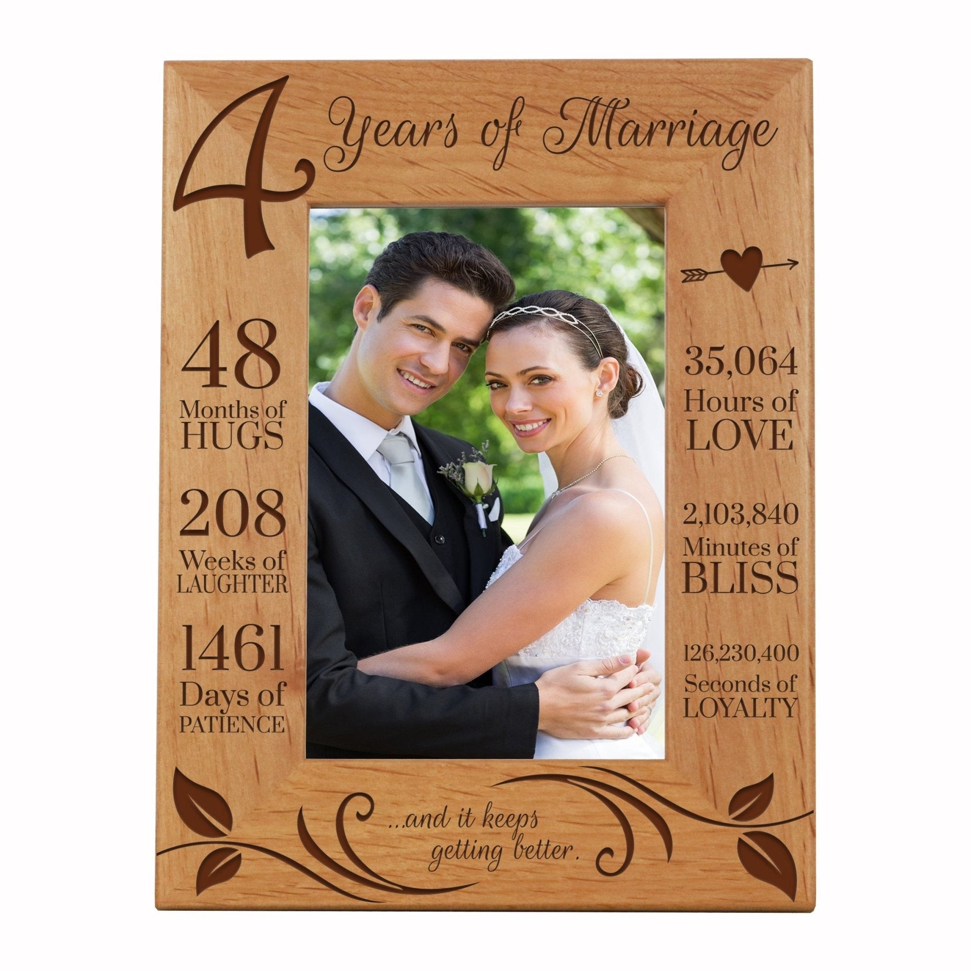 Engraved 4th Wedding Anniversary Photo Frame Wall Decor Gift for Couples - Keeps Getting Better - LifeSong Milestones