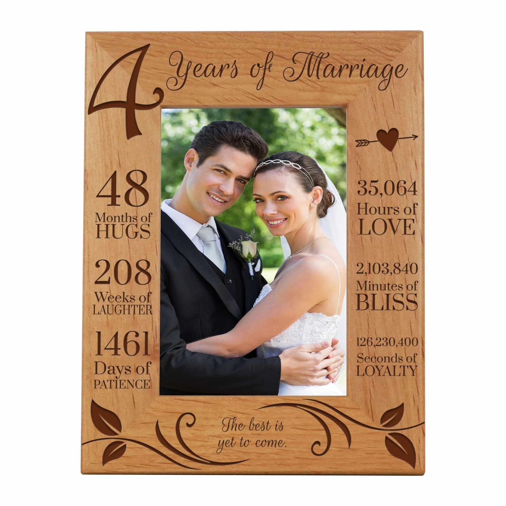 Engraved 4th Wedding Anniversary Photo Frame Wall Decor Gift for Couples - The Best Is Yet To Come - LifeSong Milestones
