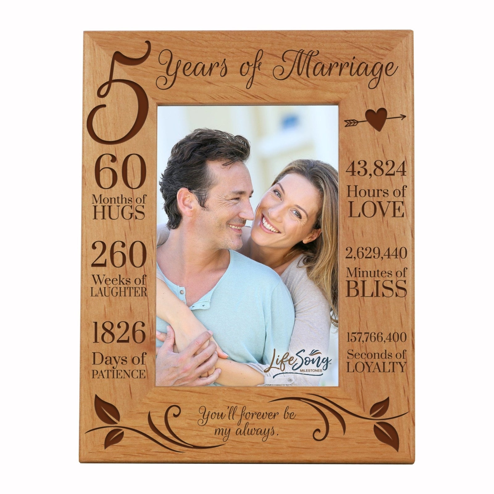 Engraved 5th Anniversary Picture Frame Gift for Couples - Forever Be My Always - LifeSong Milestones