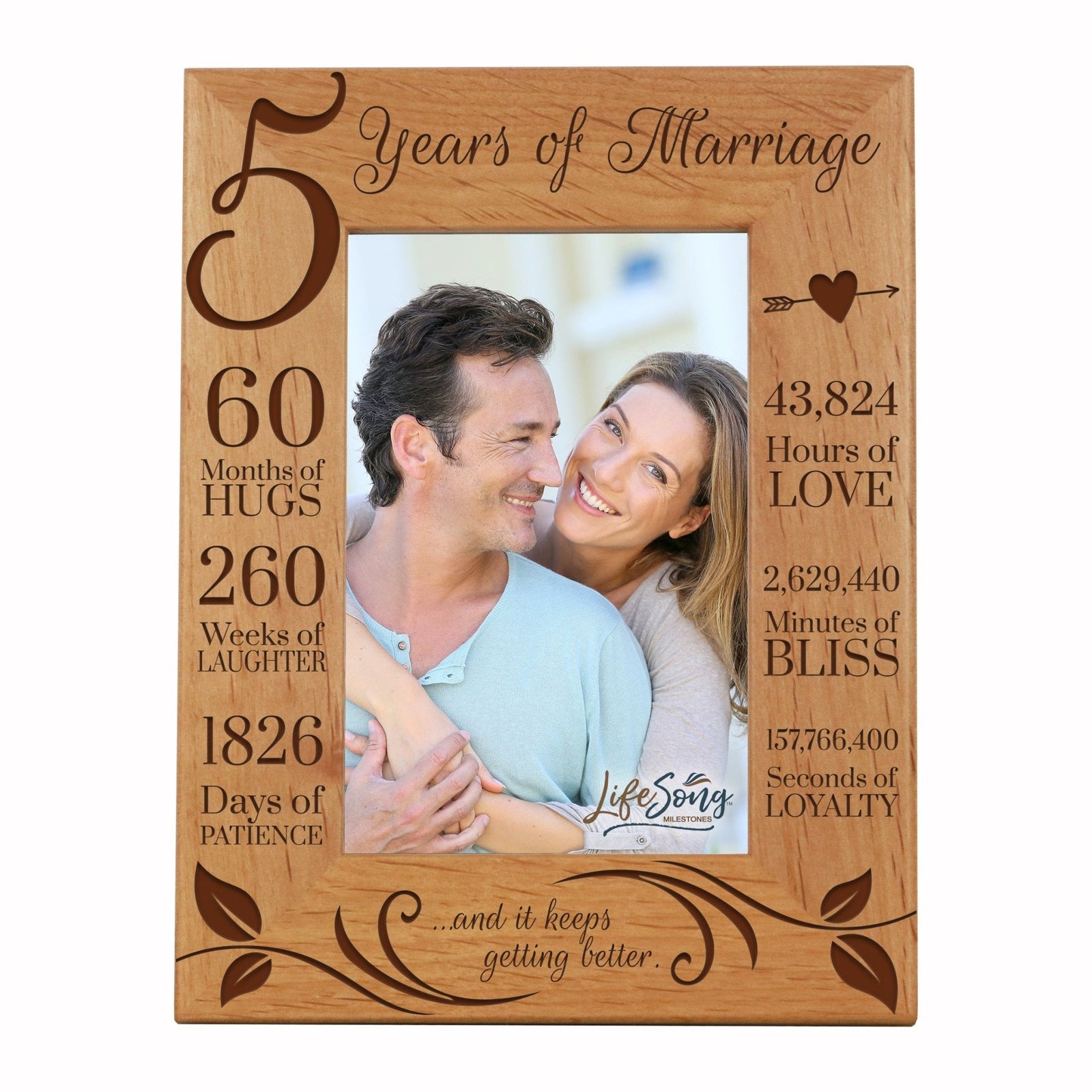 Engraved 5th Wedding Anniversary Photo Frame Wall Decor Gift for Couples - Keeps Getting Better - LifeSong Milestones