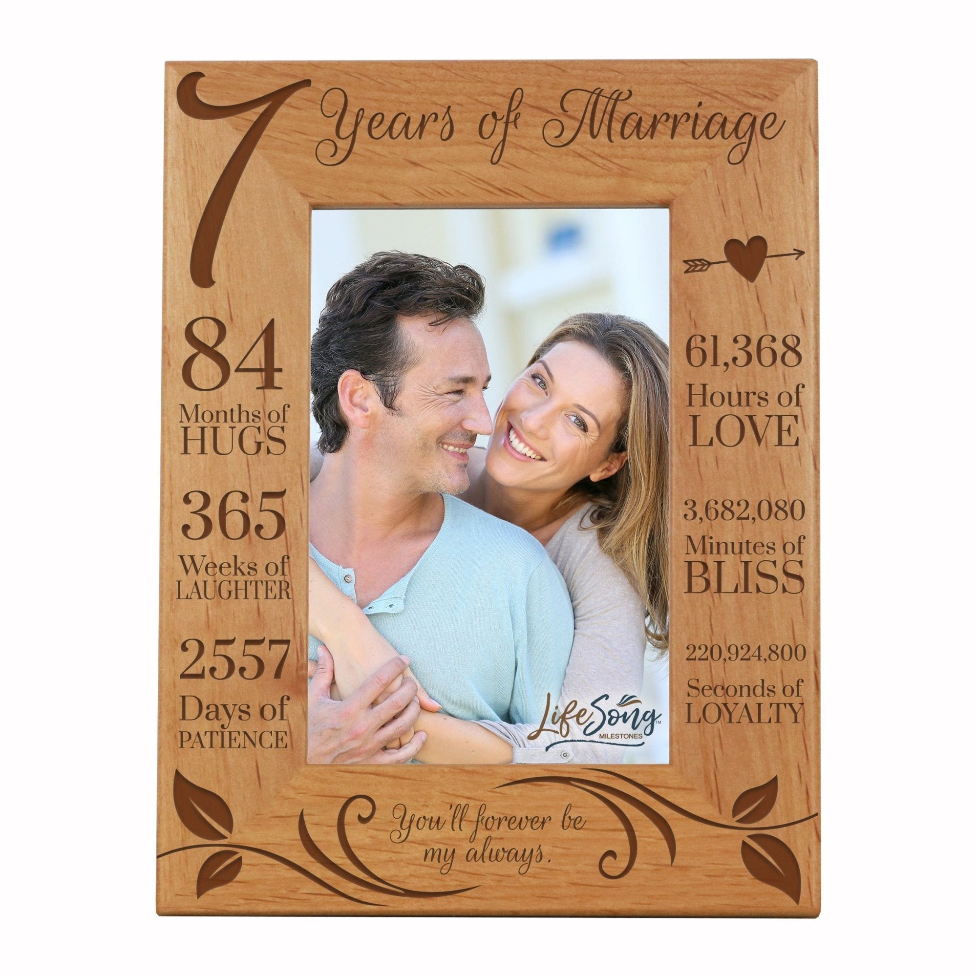 Engraved 7th Wedding Anniversary Photo Frame Wall Decor Gift for Couples - Forever Be My Always - LifeSong Milestones