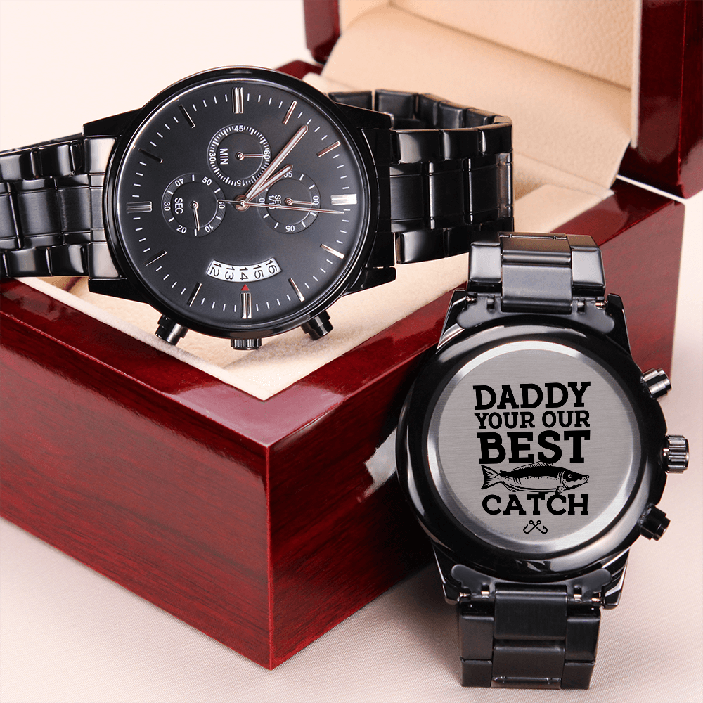 Engraved Chronograph Watch for Dad – 'Daddy Your Best Catch' Gift for Father's Day, Birthday or Christmas - LifeSong Milestones