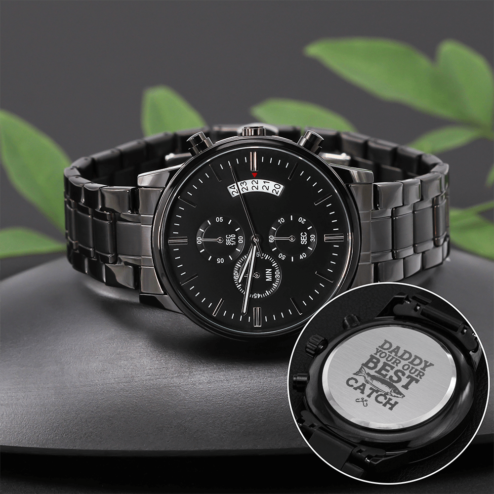 Engraved Chronograph Watch for Dad – 'Daddy Your Best Catch' Gift for Father's Day, Birthday or Christmas - LifeSong Milestones