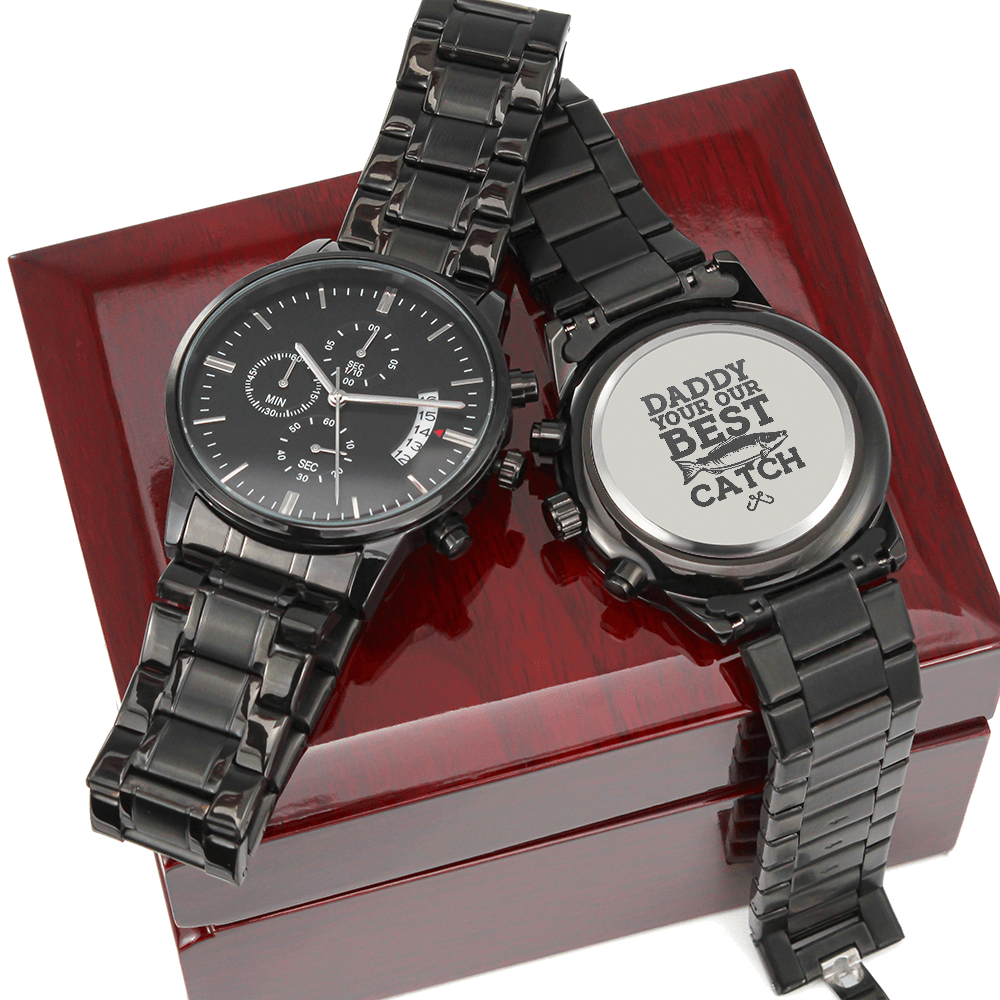 Engraved Chronograph Watch for Dad – 'Daddy Your Best Catch' Gift for Father's Day, Birthday or Christmas - LifeSong Milestones