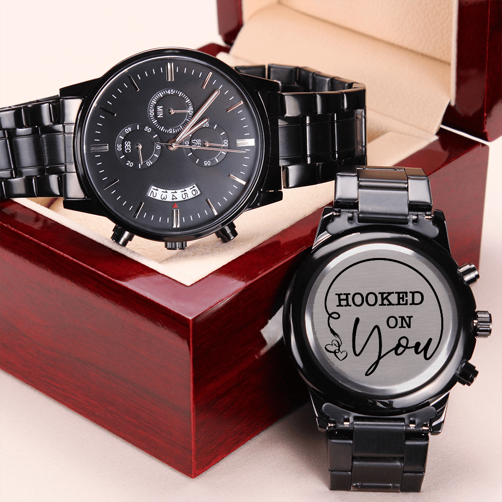 Engraved Chronograph Watch for Dad – 'Hooked on You' Gift for Father's Day, Birthday or Christmas - LifeSong Milestones