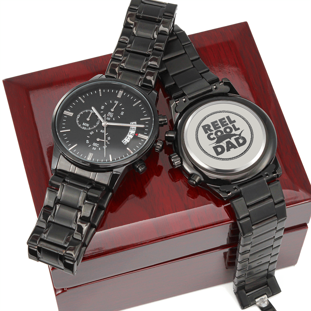 Engraved Chronograph Watch for Dad – 'Reel Cool Dad' Gift for Father's Day, Birthday or Christmas - LifeSong Milestones