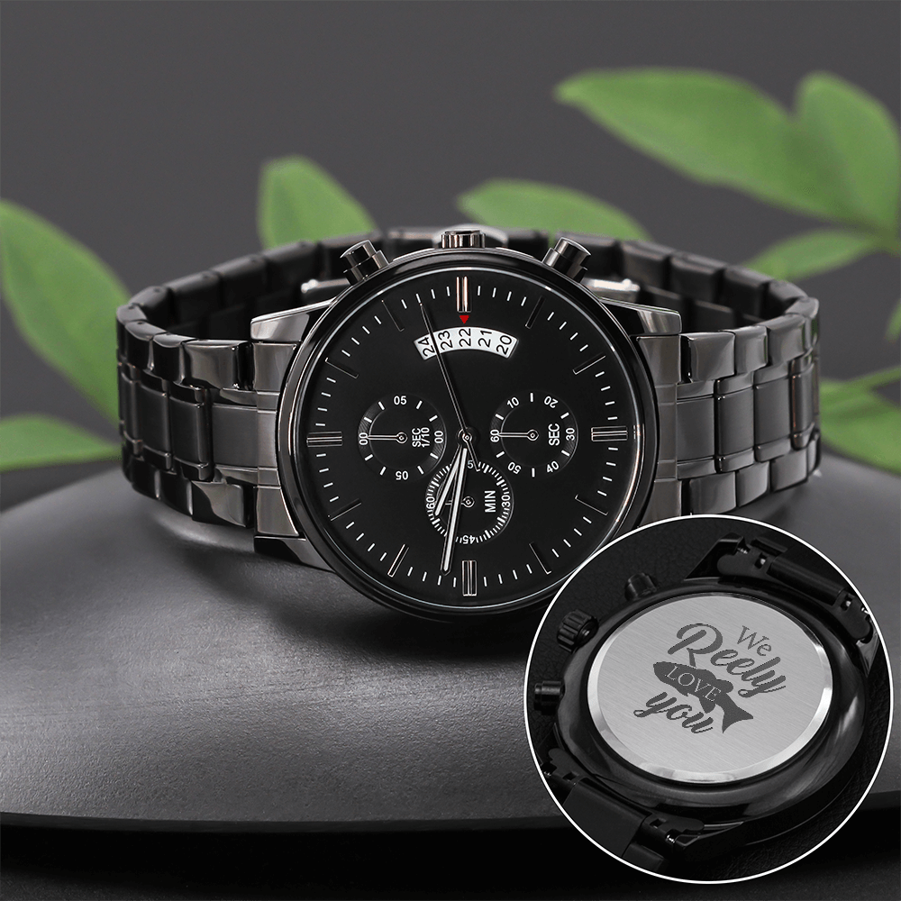 Engraved Chronograph Watch for Dad – 'We Reely Love You' Gift for Father's Day, Birthday or Christmas - LifeSong Milestones