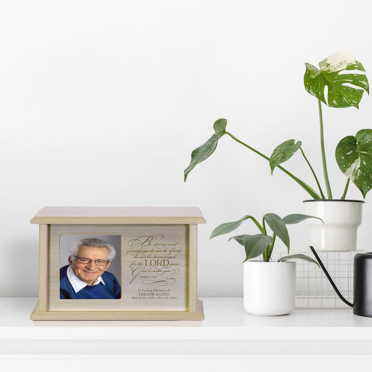 Engraved Memorial Custom Photo Urn for Human Ashes - Be Strong and Courageous - LifeSong Milestones