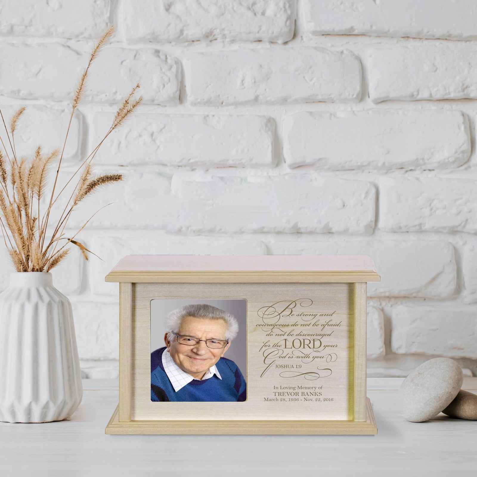 Engraved Memorial Custom Photo Urn for Human Ashes - Be Strong and Courageous - LifeSong Milestones