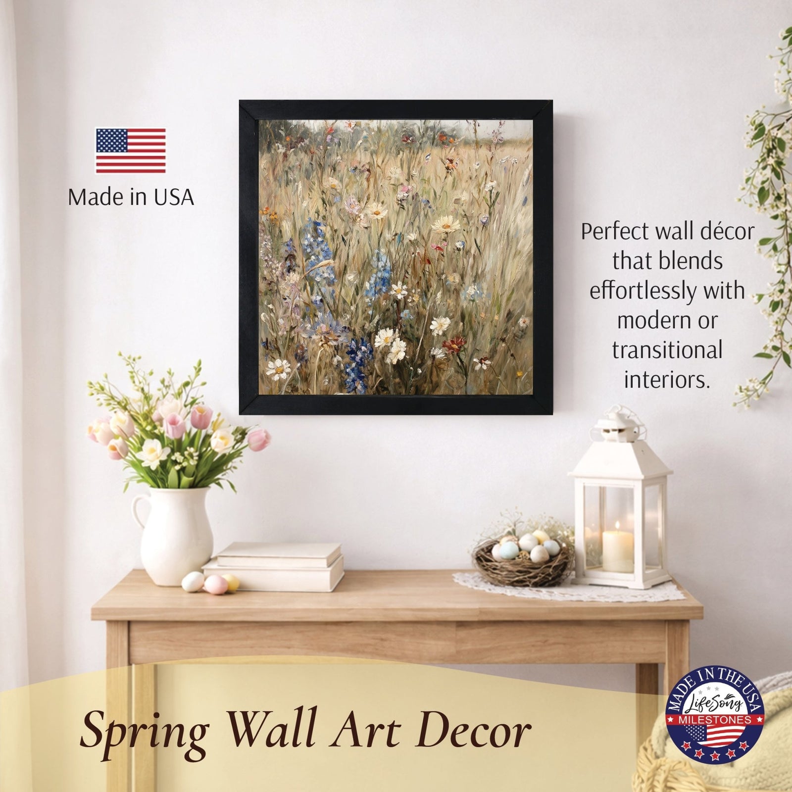 Farmhouse Wall Art 20x20 — Handcrafted Framed Wood Sign | Floral & Home Décor Gift for Her - LifeSong Milestones
