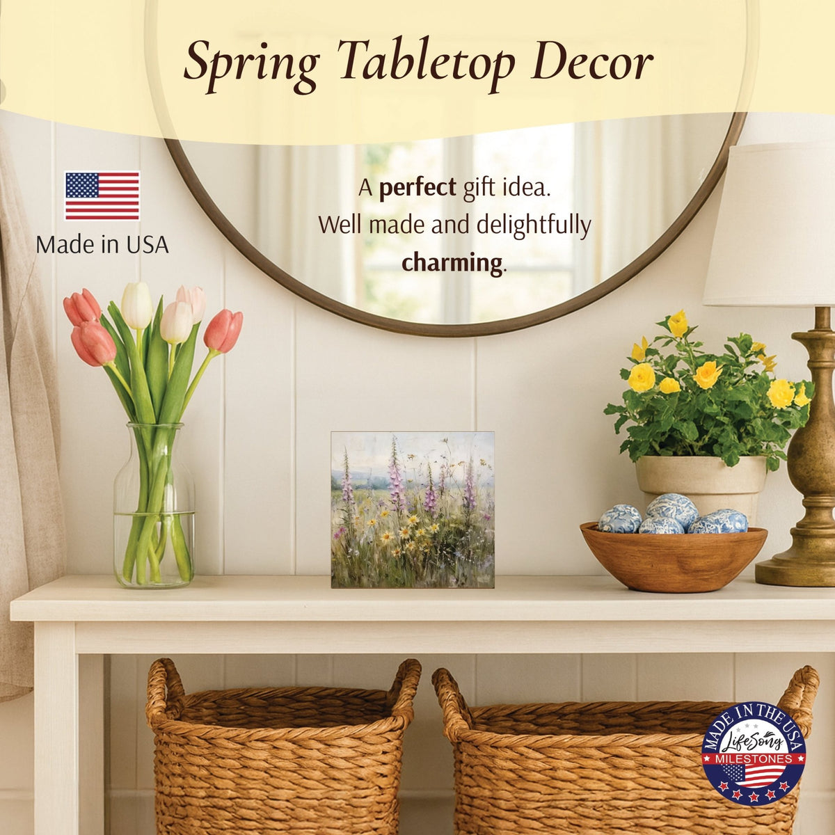 Floral Shelf Sitter 5x5 — Handcrafted Birch Wood Flower Décor for Tiered Tray & Shelf | Gift for Her - LifeSong Milestones