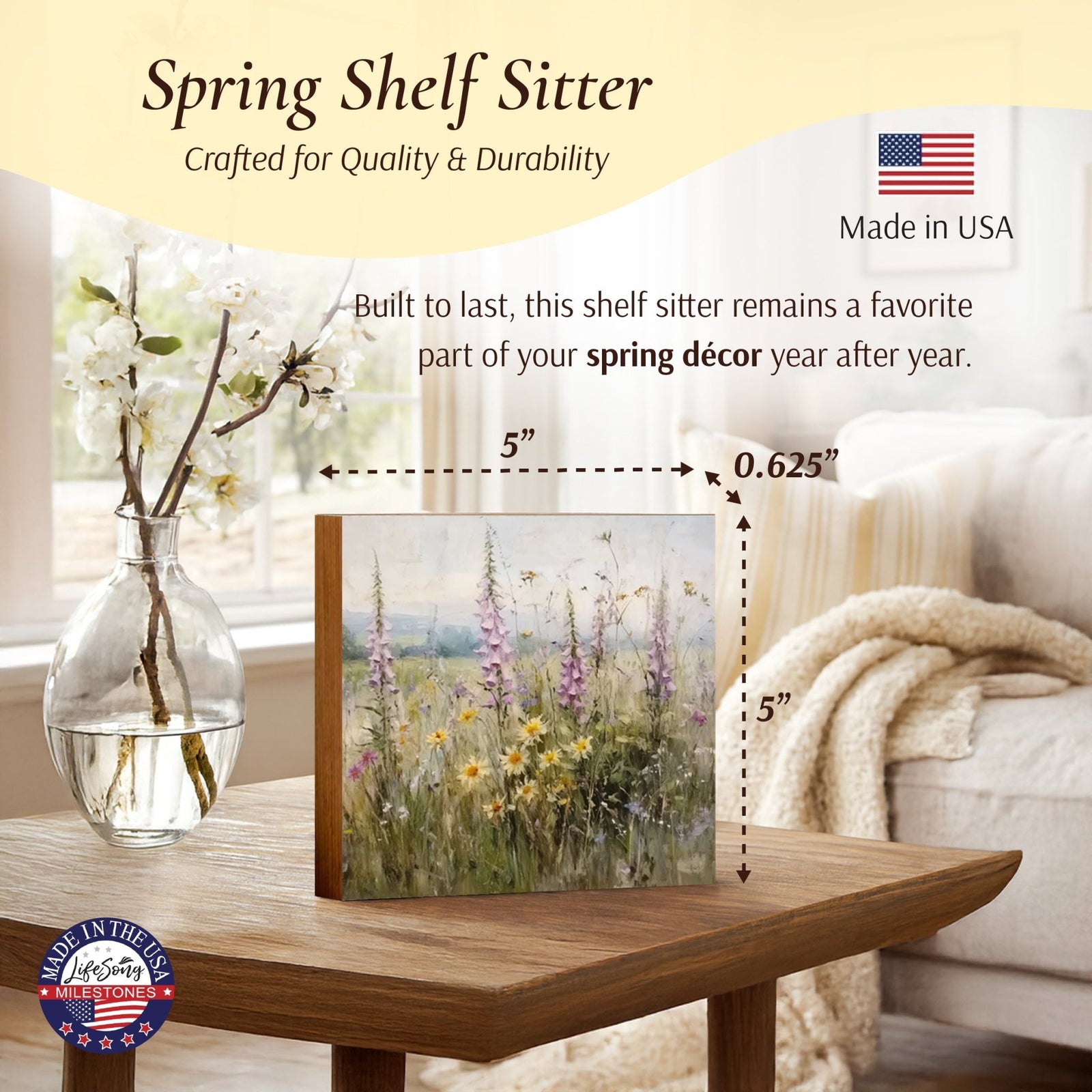 Floral Shelf Sitter 5x5 — Handcrafted Birch Wood Flower Décor for Tiered Tray & Shelf | Gift for Her - LifeSong Milestones