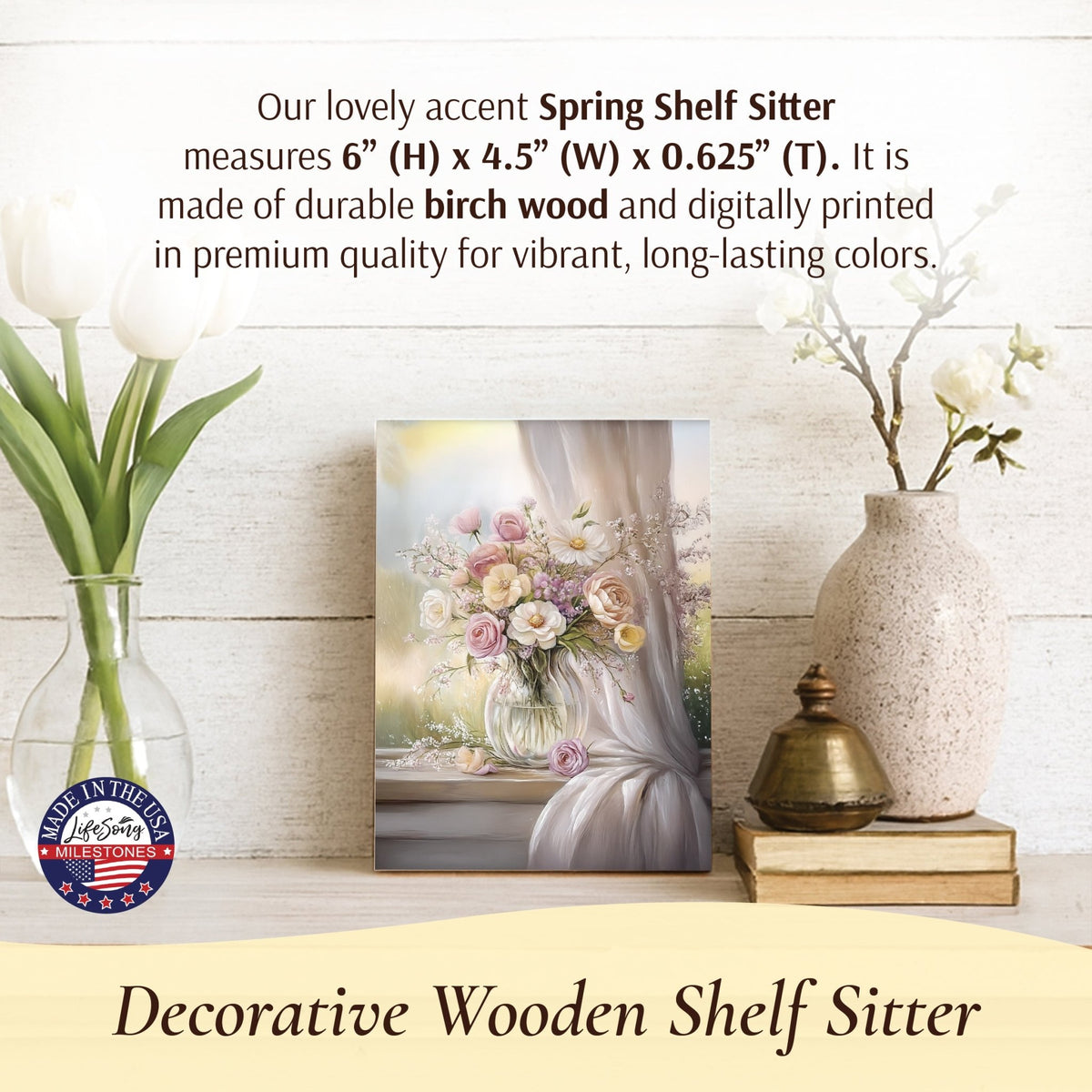 Floral Shelf Sitter — Handcrafted Birch Wood Flowers & Butterfly Décor for Mantel & Shelf | Gift for Her - LifeSong Milestones