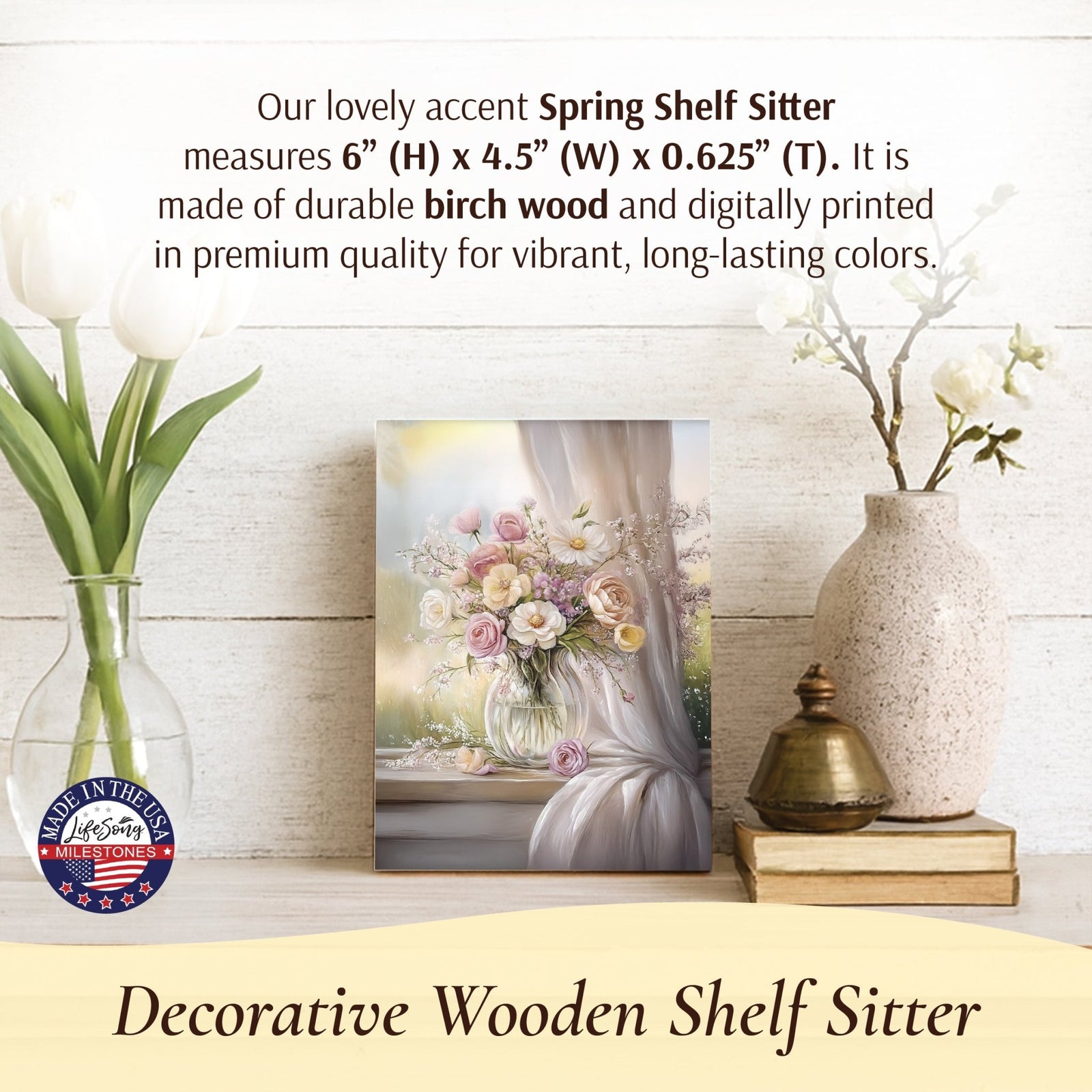 Floral Shelf Sitter — Handcrafted Birch Wood Flowers & Butterfly Décor for Mantel & Shelf | Gift for Her - LifeSong Milestones