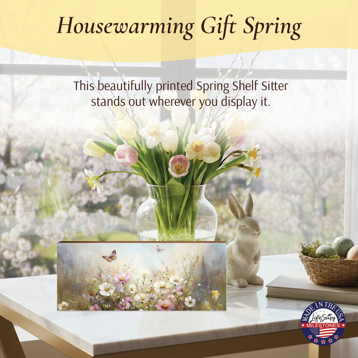 Floral Shelf Sitter — Handcrafted Birch Wood Flowers & Butterfly Décor for Mantel & Shelf | Gift for Her - LifeSong Milestones