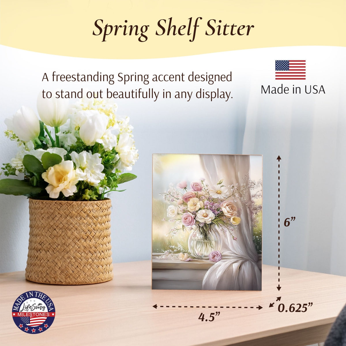 Floral Shelf Sitter — Handcrafted Birch Wood Flowers & Butterfly Décor for Mantel & Shelf | Gift for Her - LifeSong Milestones