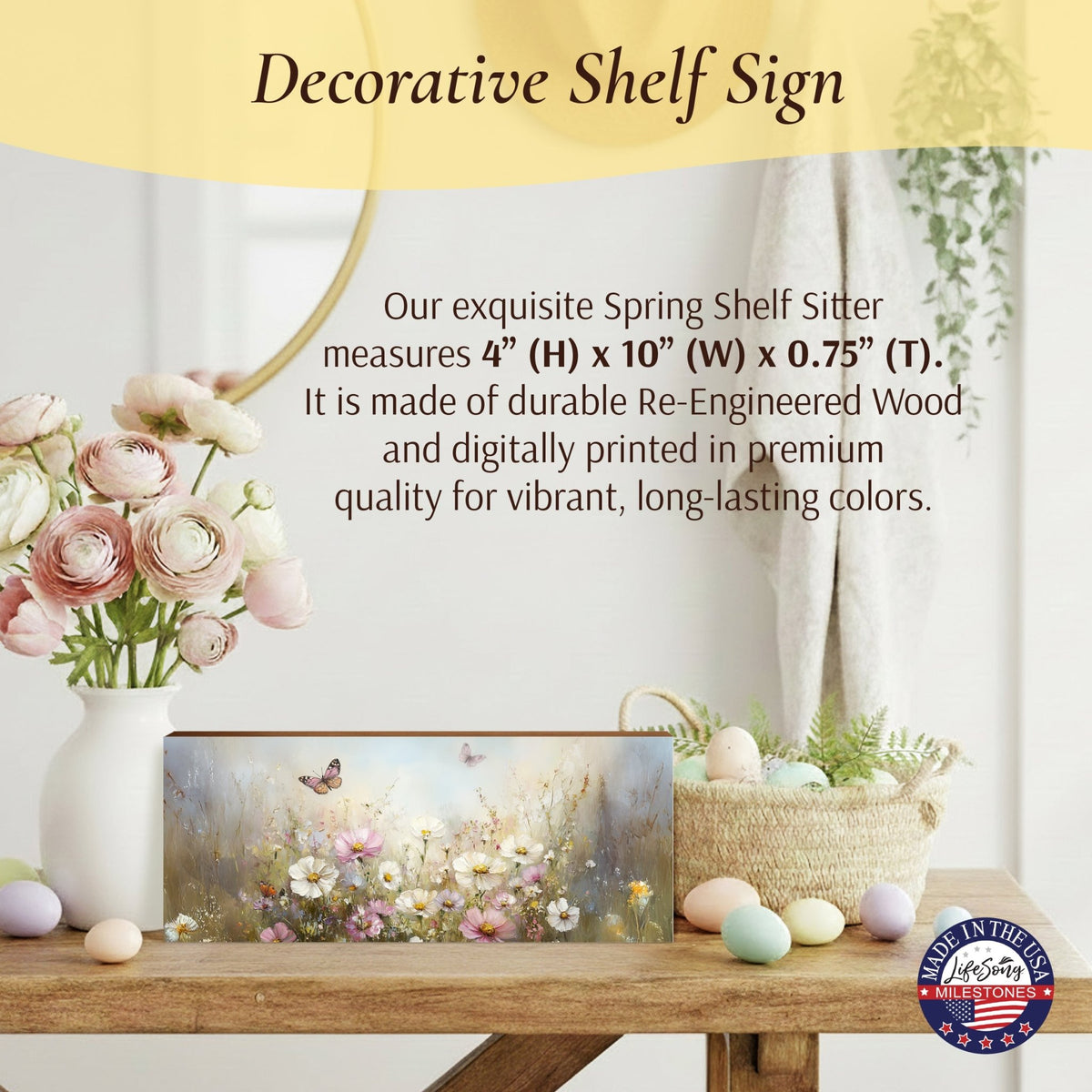 Floral Shelf Sitter — Handcrafted Birch Wood Flowers & Butterfly Décor for Mantel & Shelf | Gift for Her - LifeSong Milestones