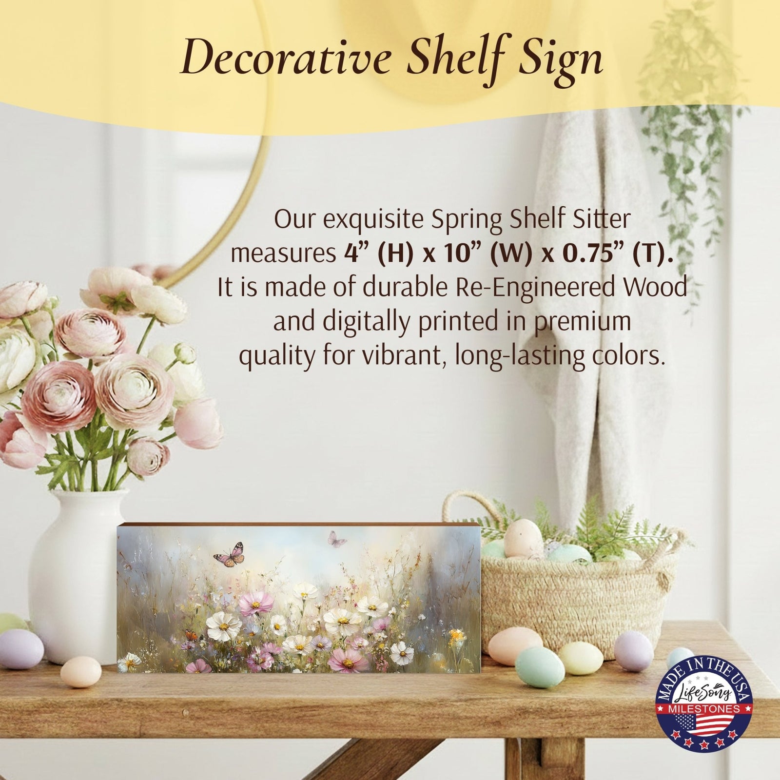 Floral Shelf Sitter — Handcrafted Birch Wood Flowers & Butterfly Décor for Mantel & Shelf | Gift for Her - LifeSong Milestones