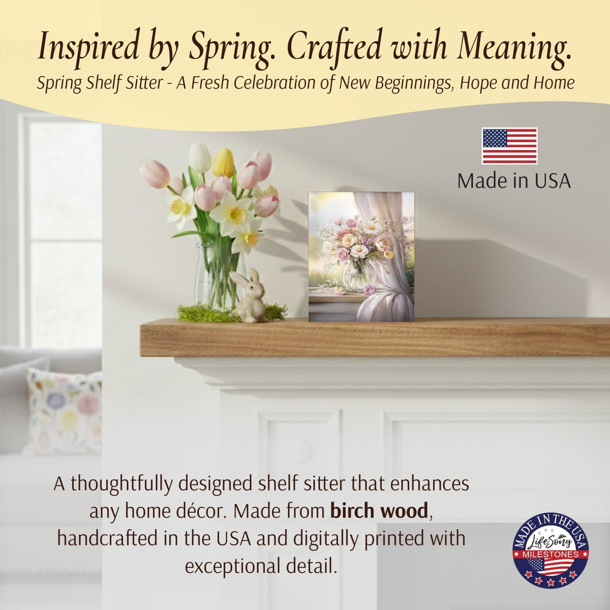 Floral Shelf Sitter — Handcrafted Birch Wood Flowers & Butterfly Décor for Mantel & Shelf | Gift for Her - LifeSong Milestones