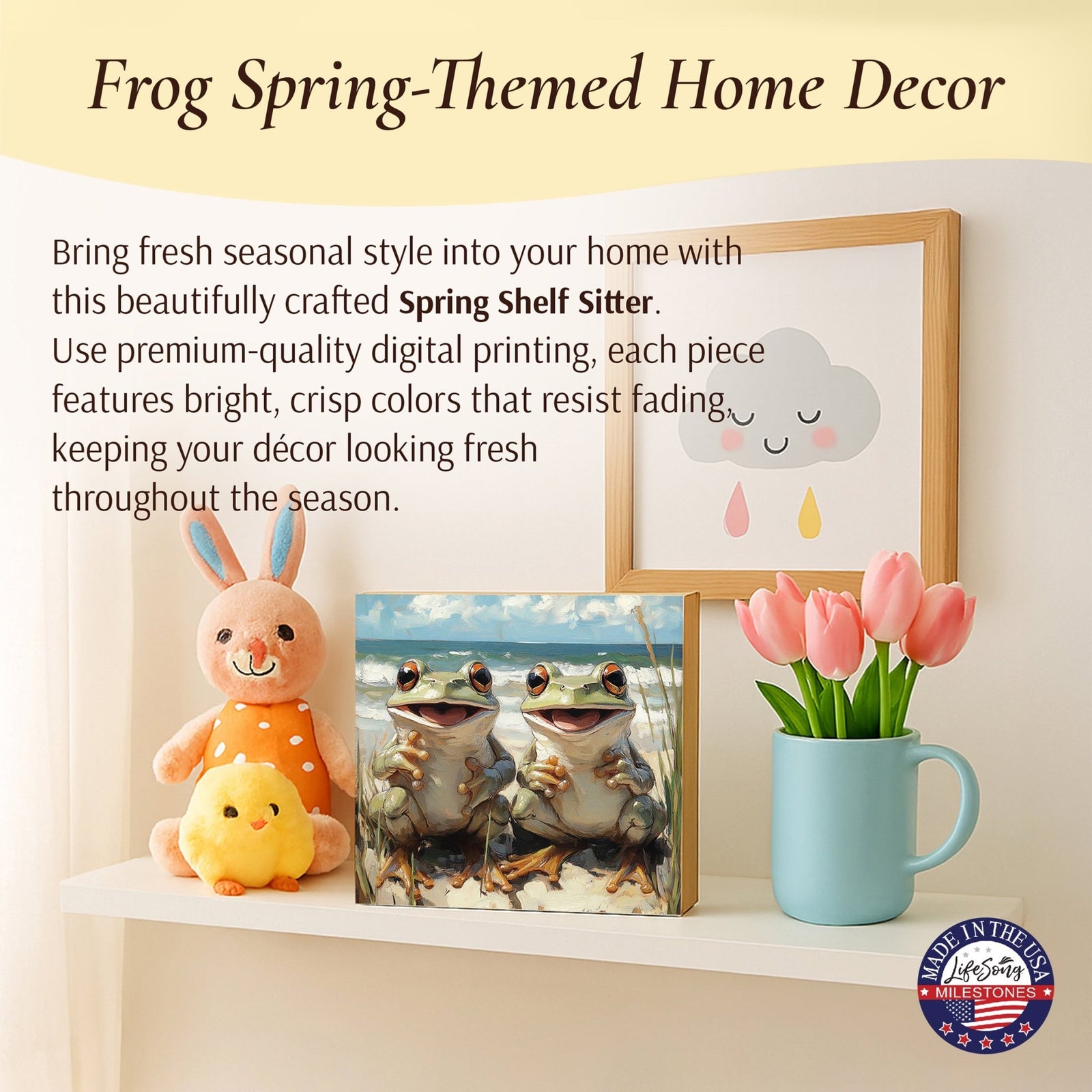 Frog Shelf Sitter 5x5 — Square Birch Wood Nature Décor for Tiered Tray & Shelf | Frog Lover Gift - LifeSong Milestones
