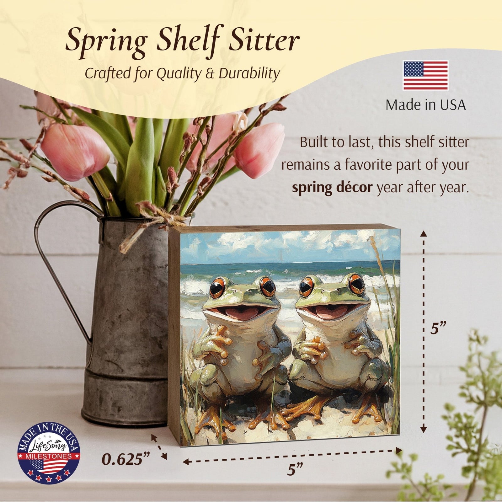 Frog Shelf Sitter 5x5 — Square Birch Wood Nature Décor for Tiered Tray & Shelf | Frog Lover Gift - LifeSong Milestones