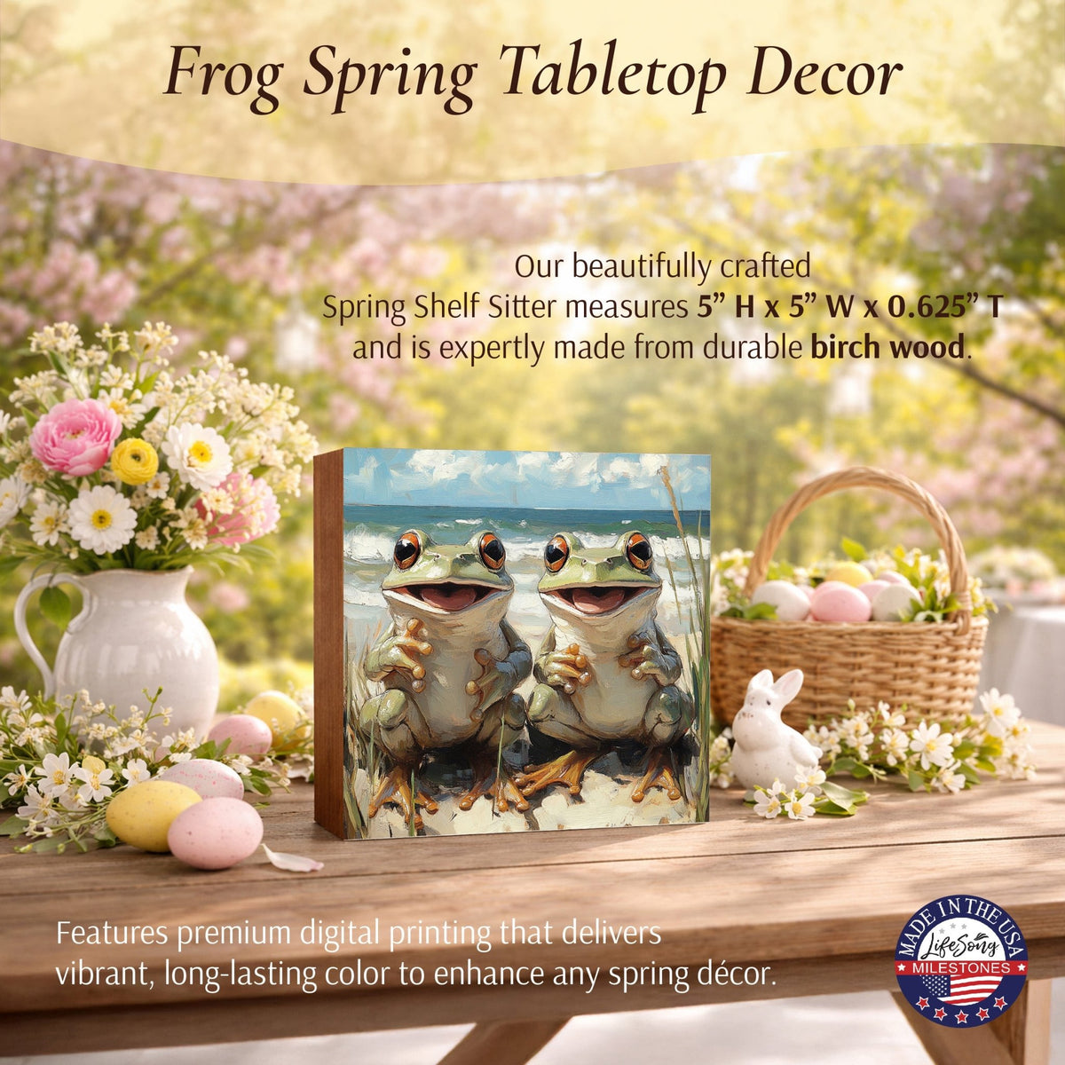 Frog Shelf Sitter 5x5 — Square Birch Wood Nature Décor for Tiered Tray & Shelf | Frog Lover Gift - LifeSong Milestones