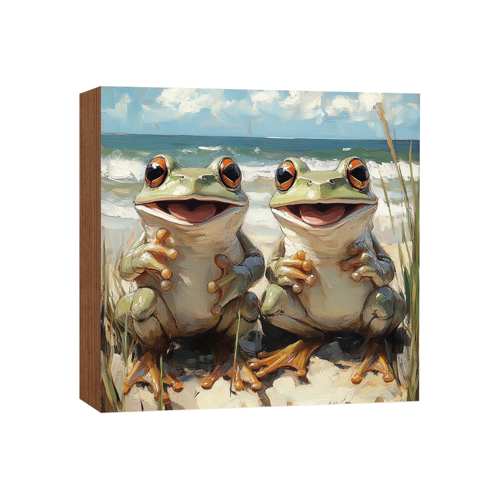 Frog Shelf Sitter 5x5 — Square Birch Wood Nature Décor for Tiered Tray & Shelf | Frog Lover Gift - LifeSong Milestones