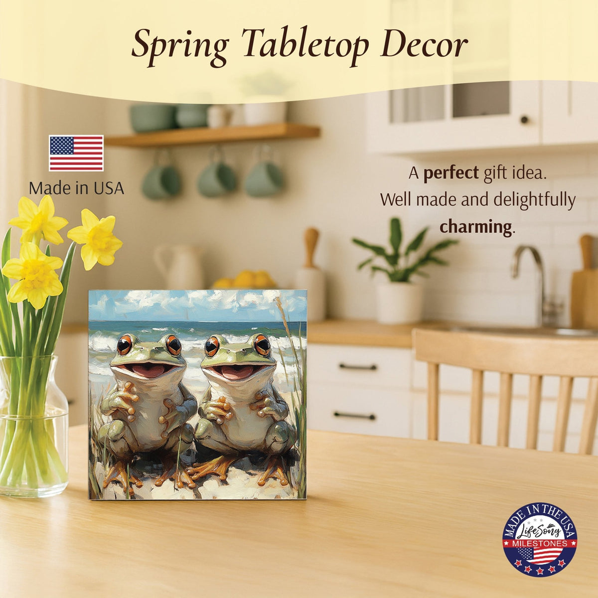 Frog Shelf Sitter 5x5 — Square Birch Wood Nature Décor for Tiered Tray & Shelf | Frog Lover Gift - LifeSong Milestones