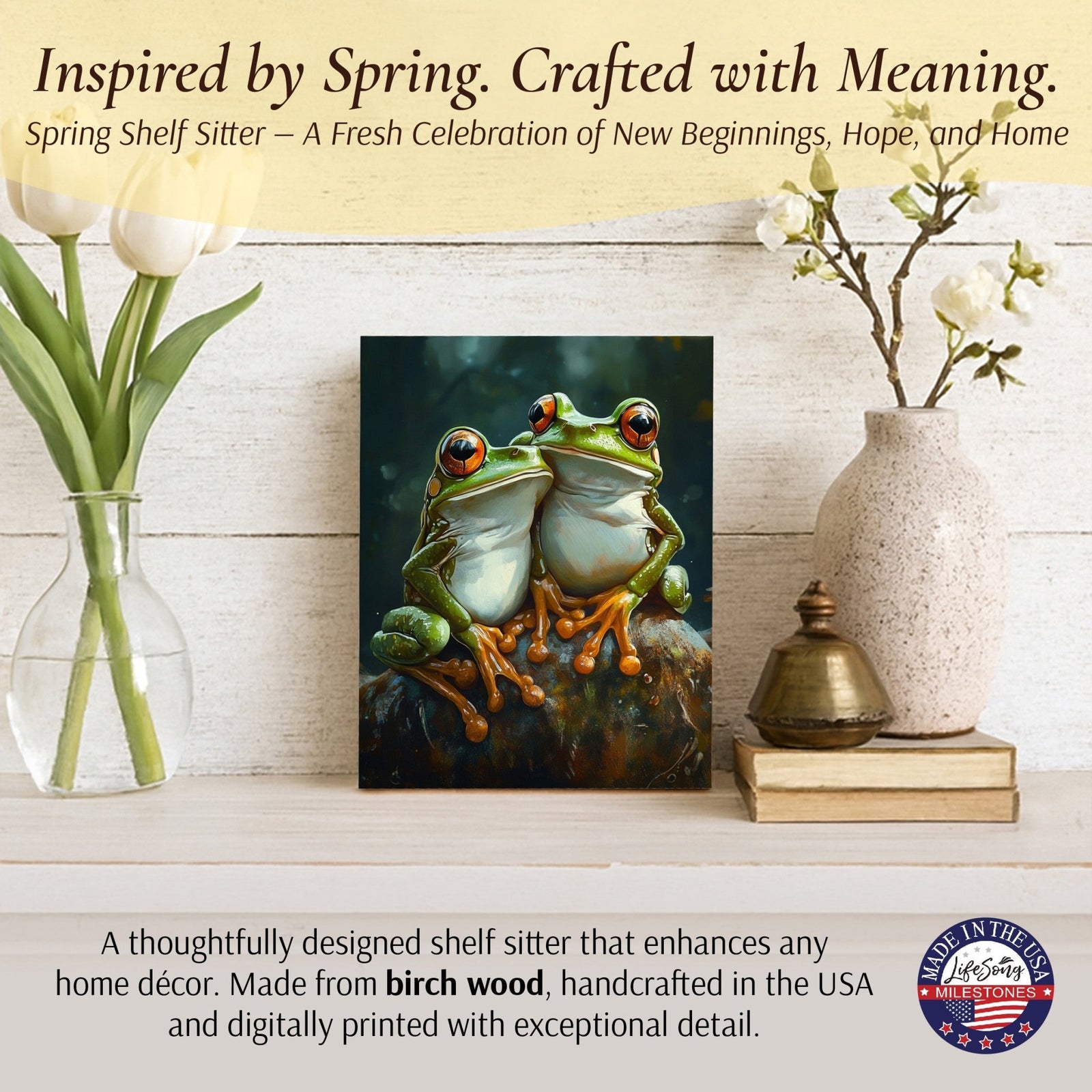 Frog Shelf Sitter for Mantel & Shelf — Handcrafted Birch Wood Nature Décor | Frog Lover Gift - LifeSong Milestones