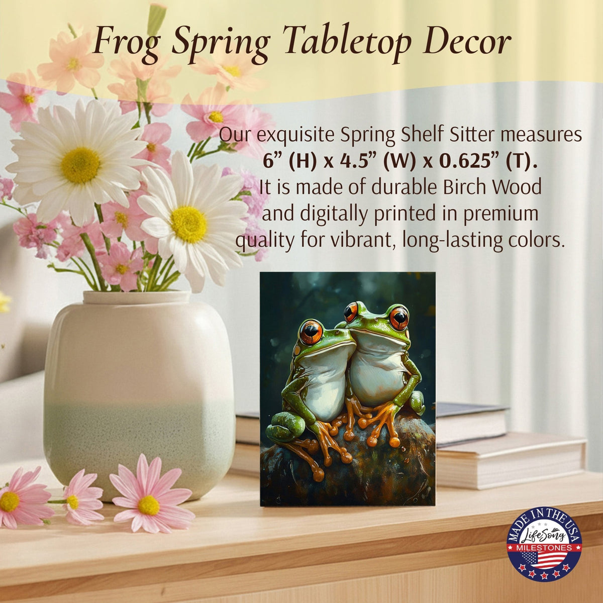 Frog Shelf Sitter for Mantel & Shelf — Handcrafted Birch Wood Nature Décor | Frog Lover Gift - LifeSong Milestones