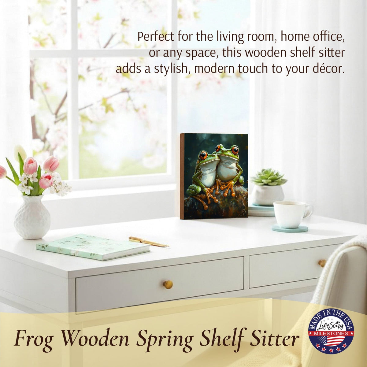 Frog Shelf Sitter for Mantel & Shelf — Handcrafted Birch Wood Nature Décor | Frog Lover Gift - LifeSong Milestones
