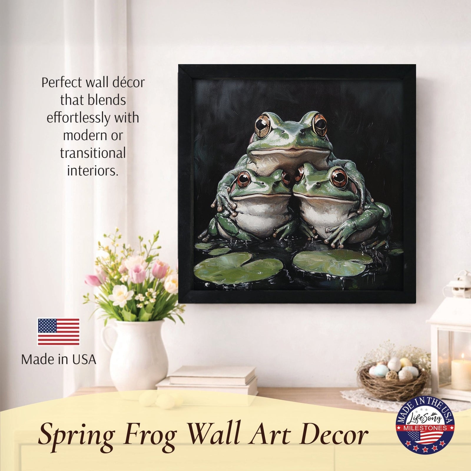 Frog Wall Art for Home — 20x20 Black Framed Wood Sign | Nature & Animal Home Décor Gift - LifeSong Milestones