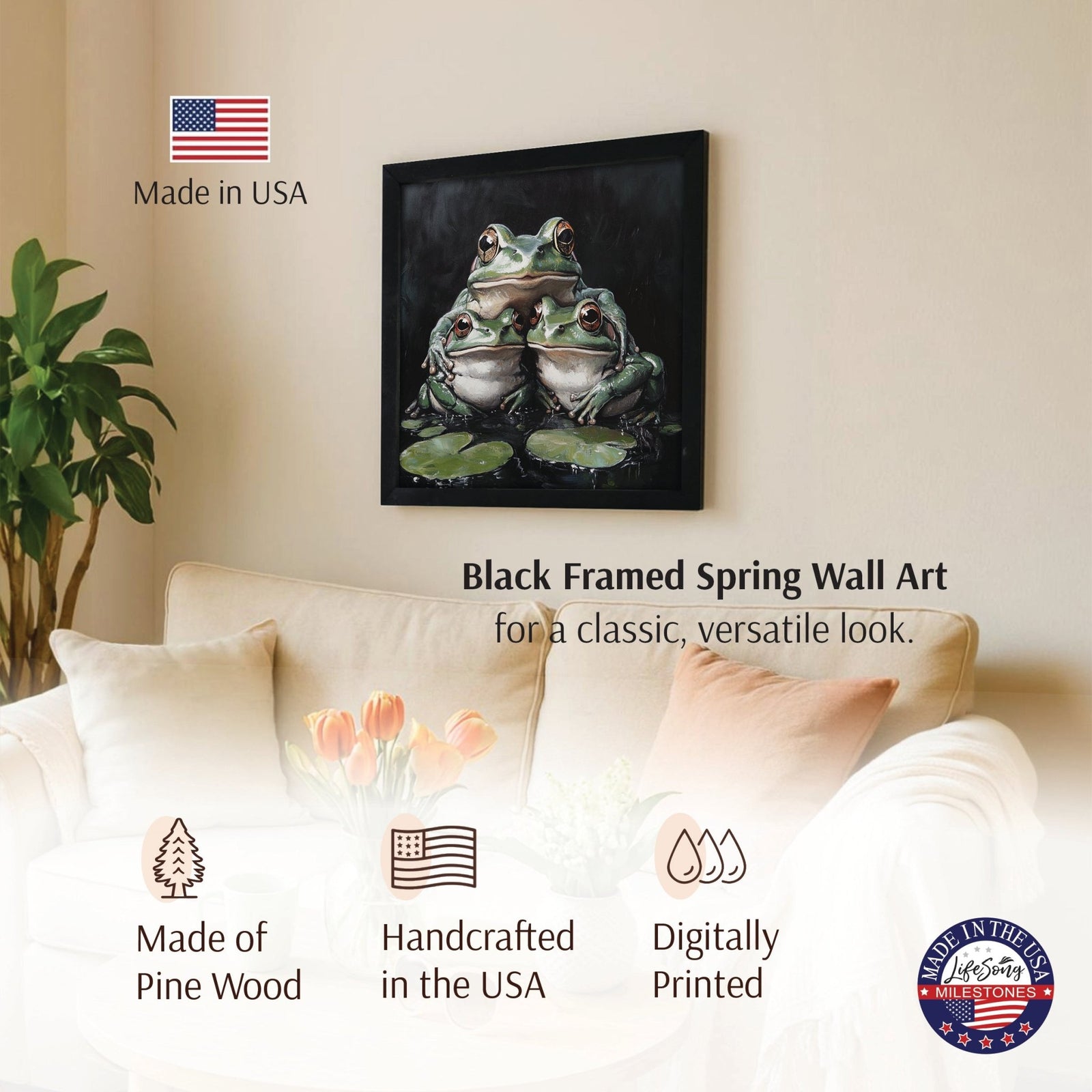 Frog Wall Art for Home — 20x20 Black Framed Wood Sign | Nature & Animal Home Décor Gift - LifeSong Milestones